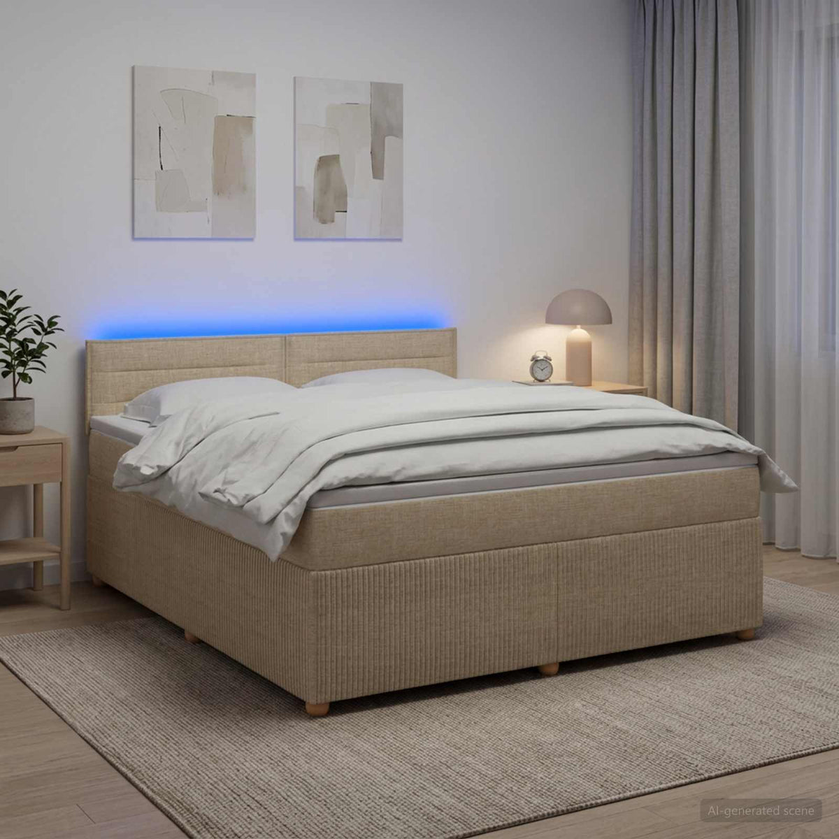 Boxspringbett mit Matratze Creme 140 x 190 cm Stoff