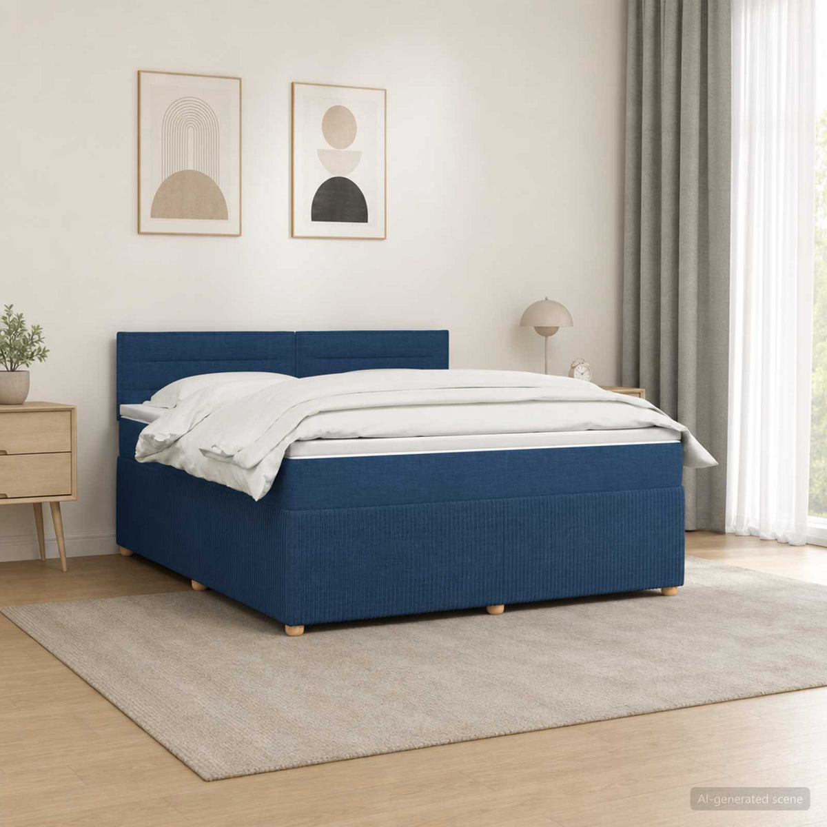 Boxspringbett mit Matratze mit Kopfteil Blau 140 x 190 cm Stoff