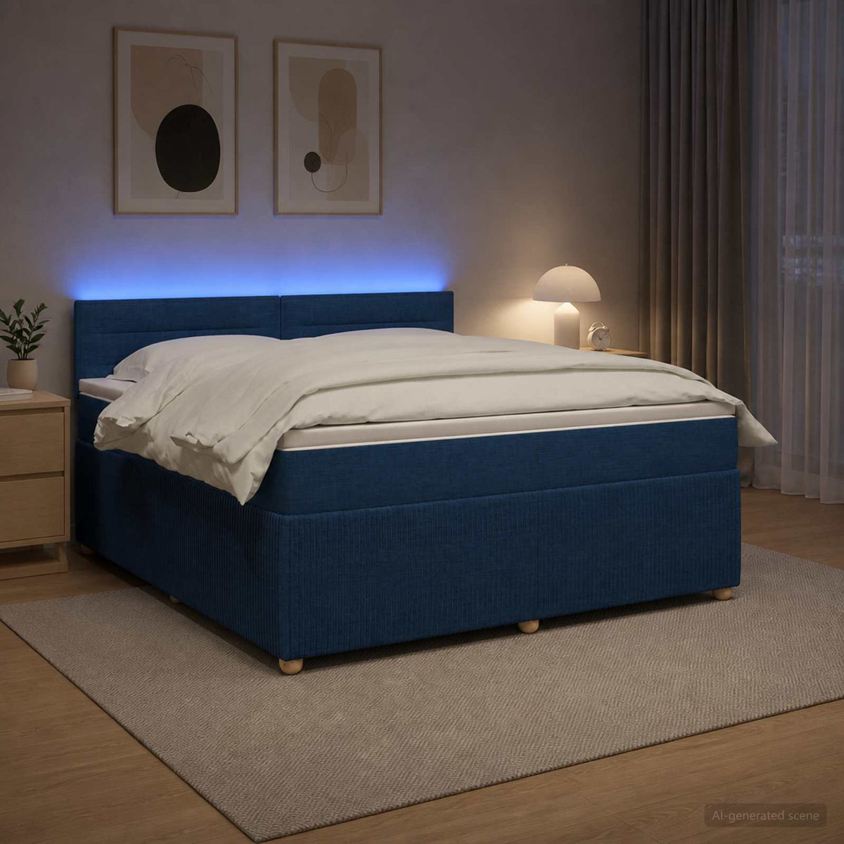 Boxspringbett mit Matratze mit Kopfteil Blau 140 x 190 cm Stoff