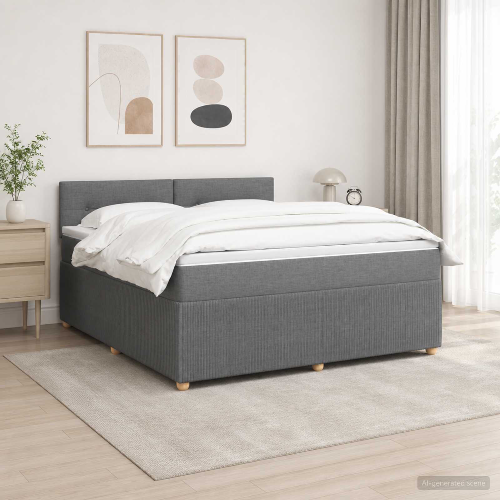 Boxspringbett mit Matratze Dunkelgrau 160 x 200 cm Stoff