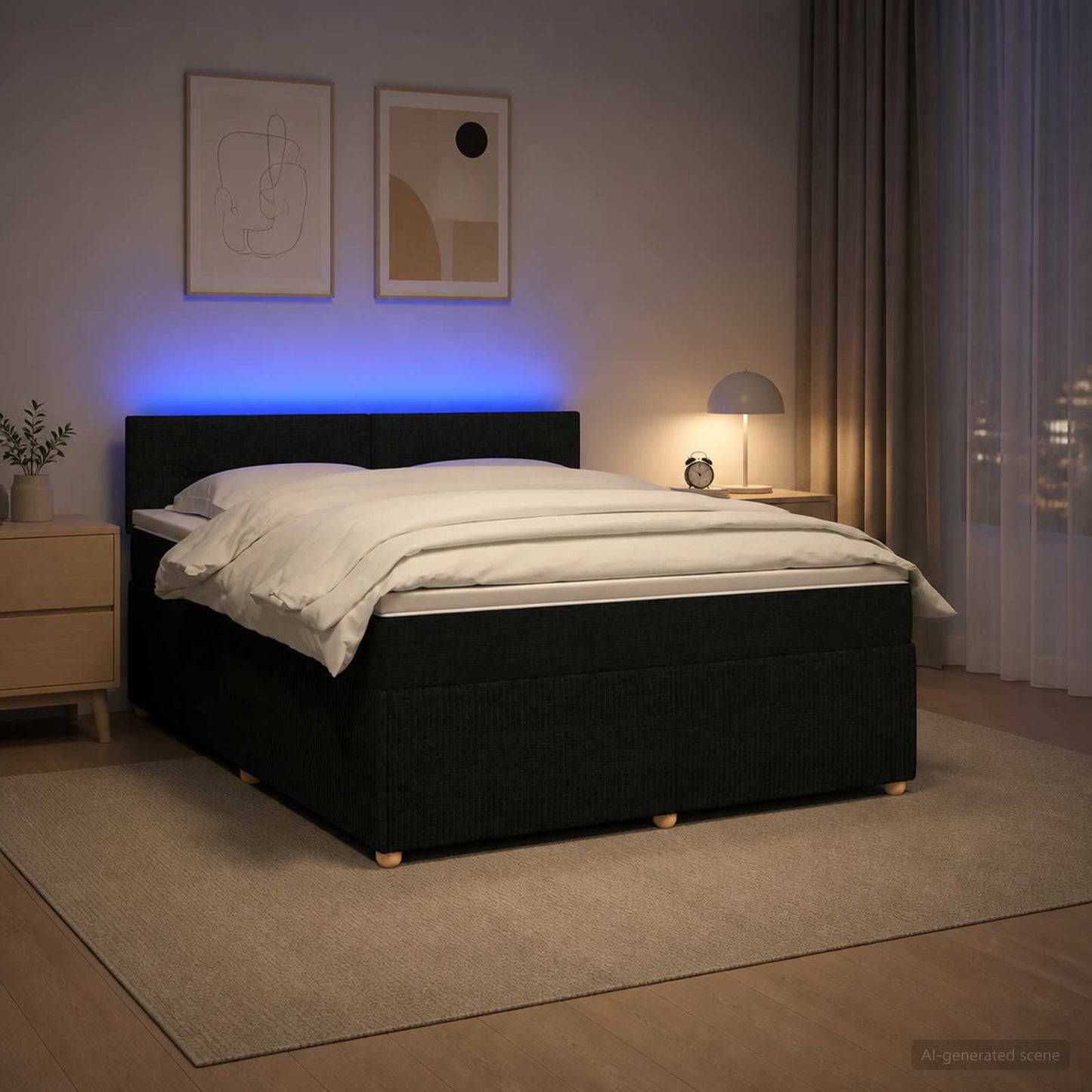 Boxspringbett mit Matratze Schwarz 140 x 190 cm Stoff
