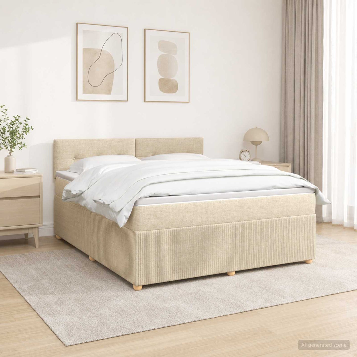 Boxspringbett mit Matratze Creme 140 x 190 cm Stoff