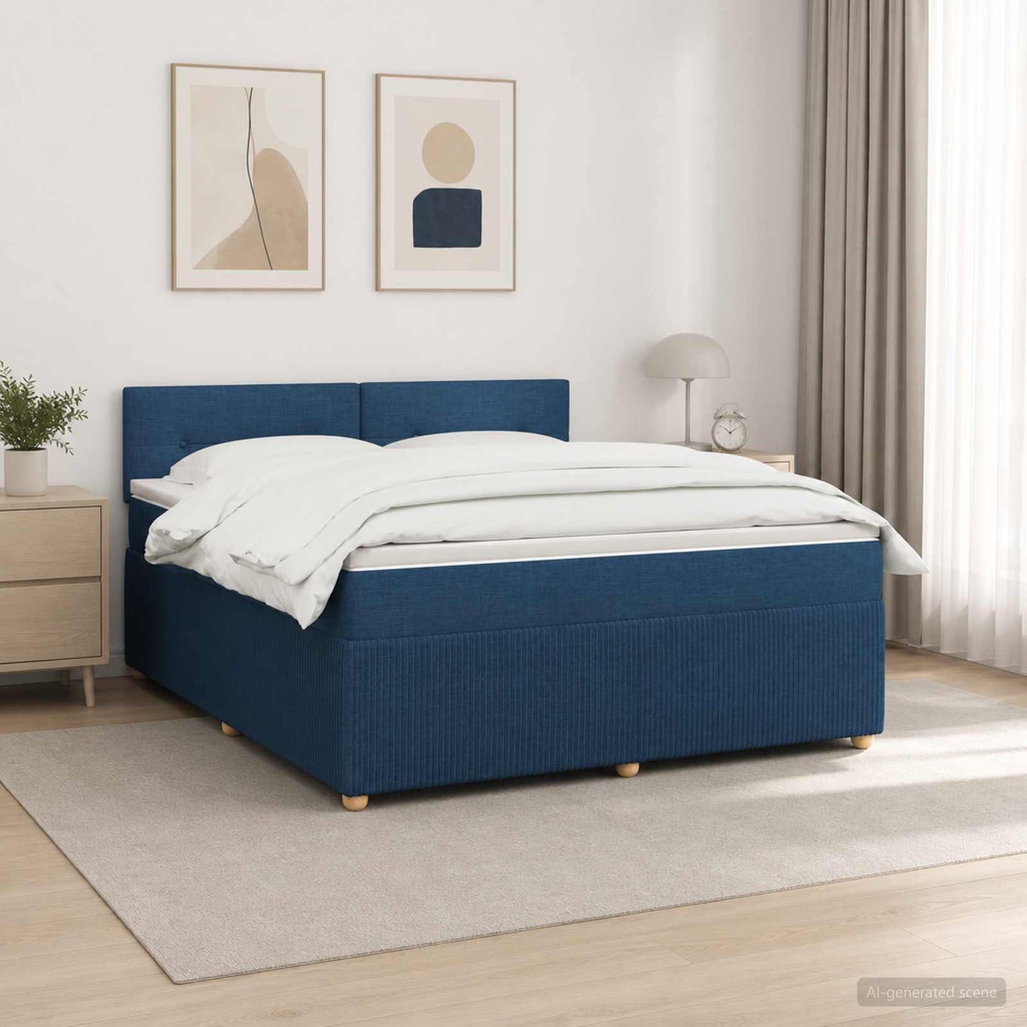Boxspringbett mit Matratze mit Kopfteil Blau 140 x 200 cm Stoff