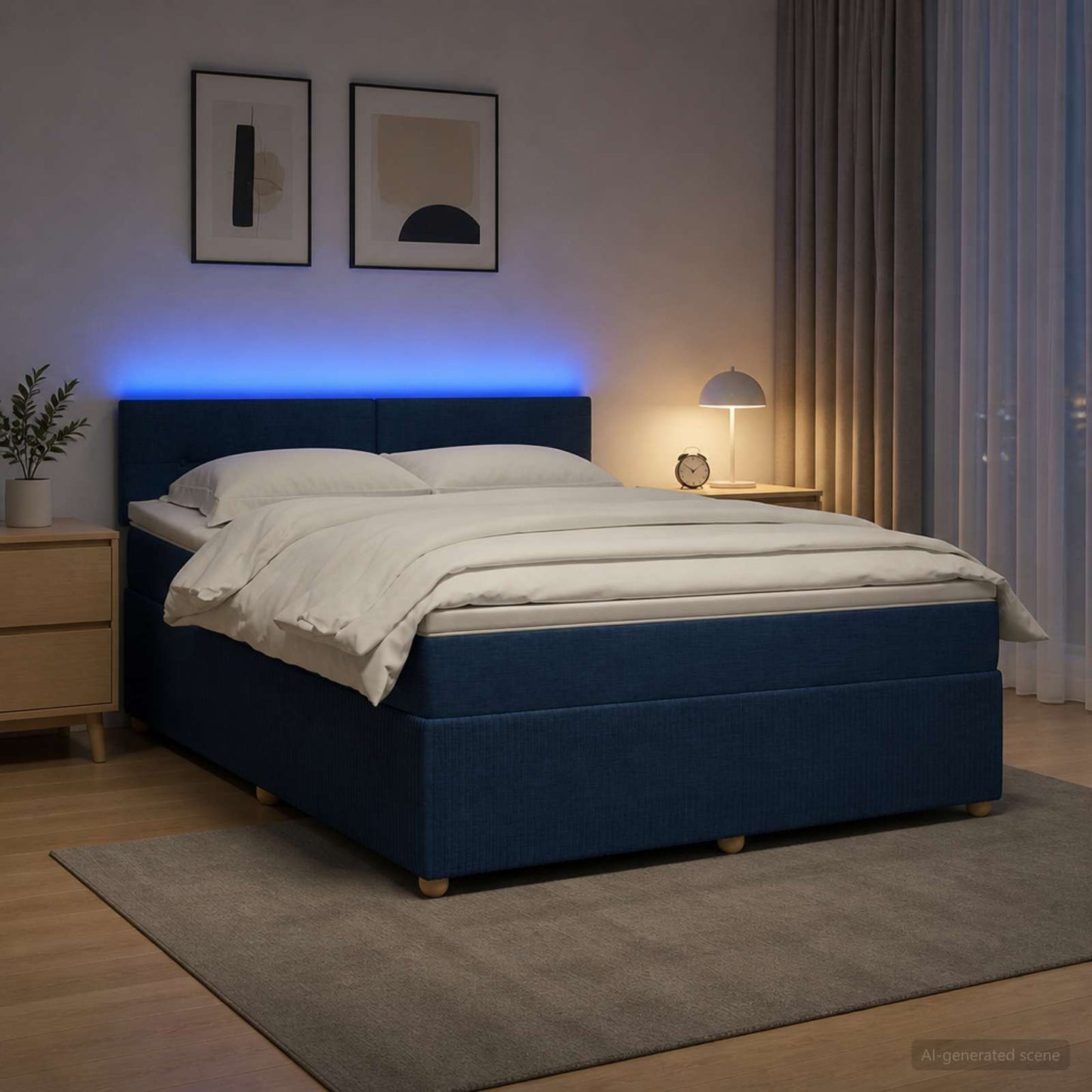Boxspringbett mit Matratze mit Kopfteil Blau 140 x 190 cm Stoff