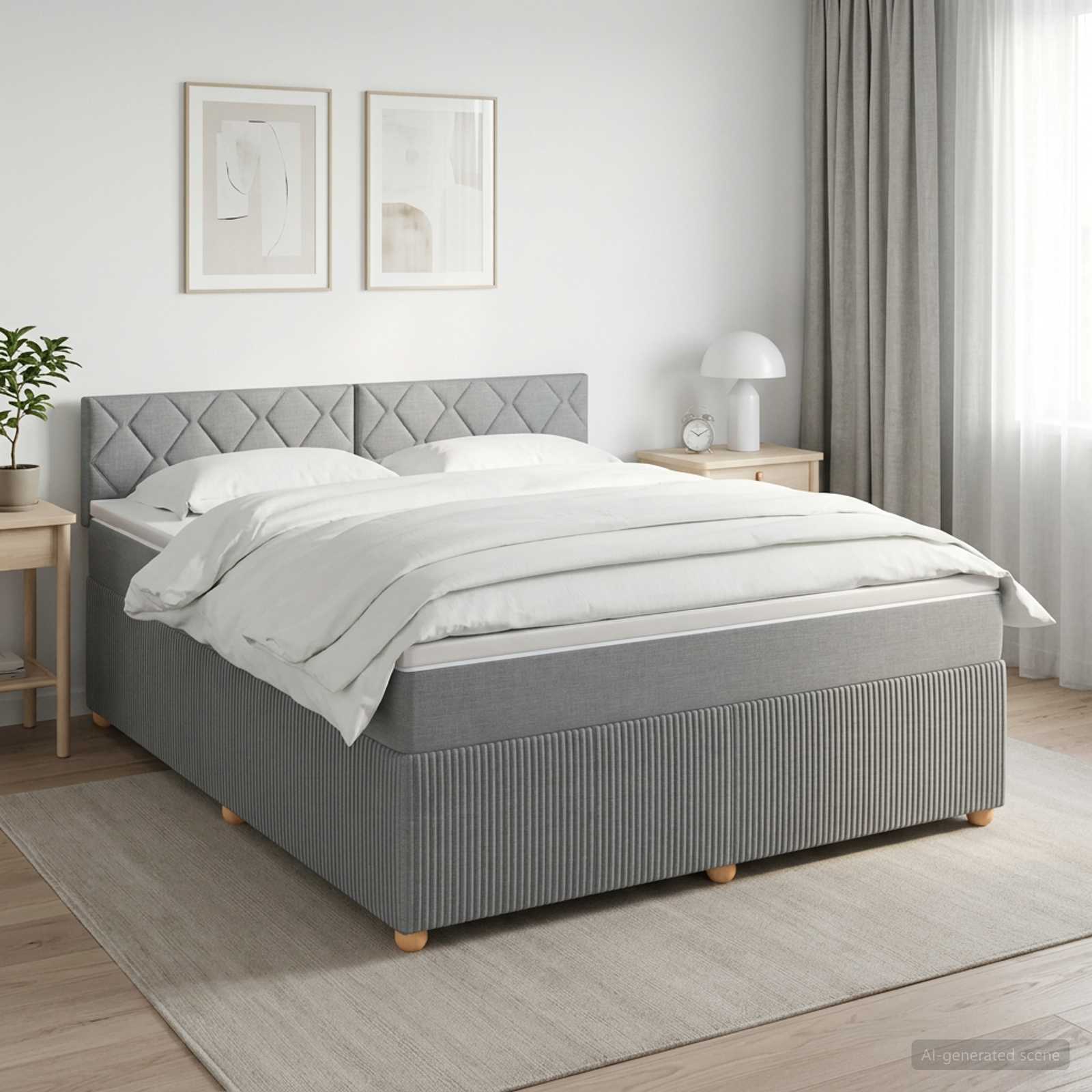 Boxspringbett mit Matratze Hellgrau 140 x 190 cm Stoff