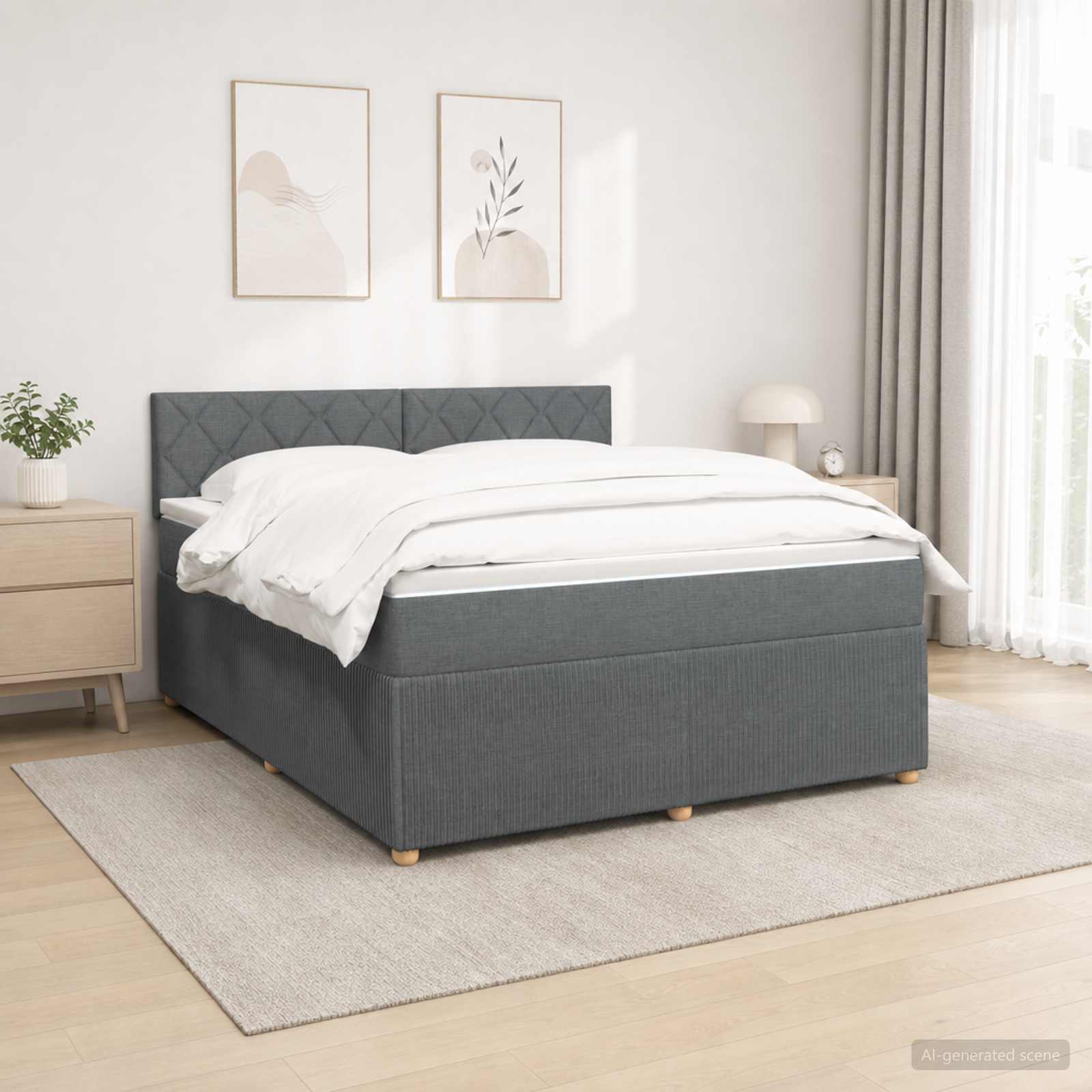 Boxspringbett mit Matratze Dunkelgrau 160 x 200 cm Stoff