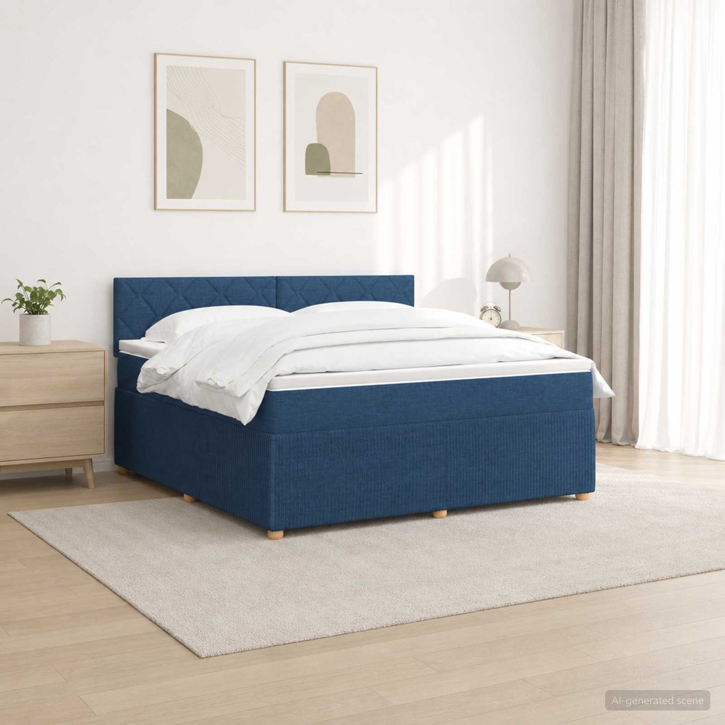 Boxspringbett mit Matratze mit Kopfteil Blau 160 x 200 cm Stoff