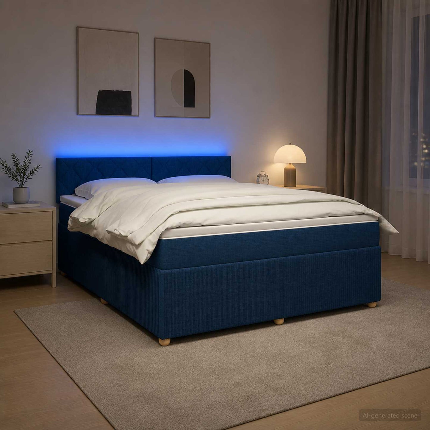Boxspringbett mit Matratze mit Kopfteil Blau 160 x 200 cm Stoff