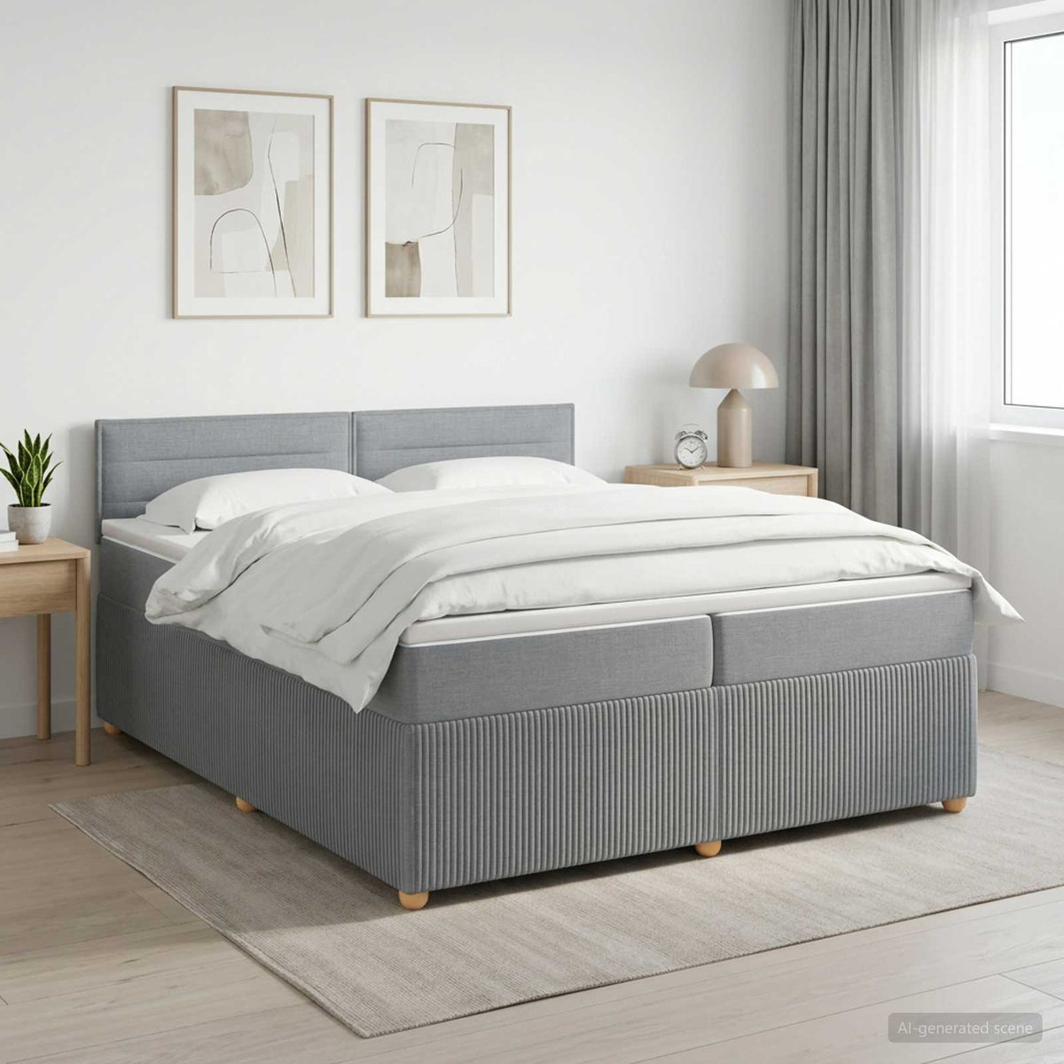 Boxspringbett mit Matratze Hellgrau 200 x 200 cm Stoff