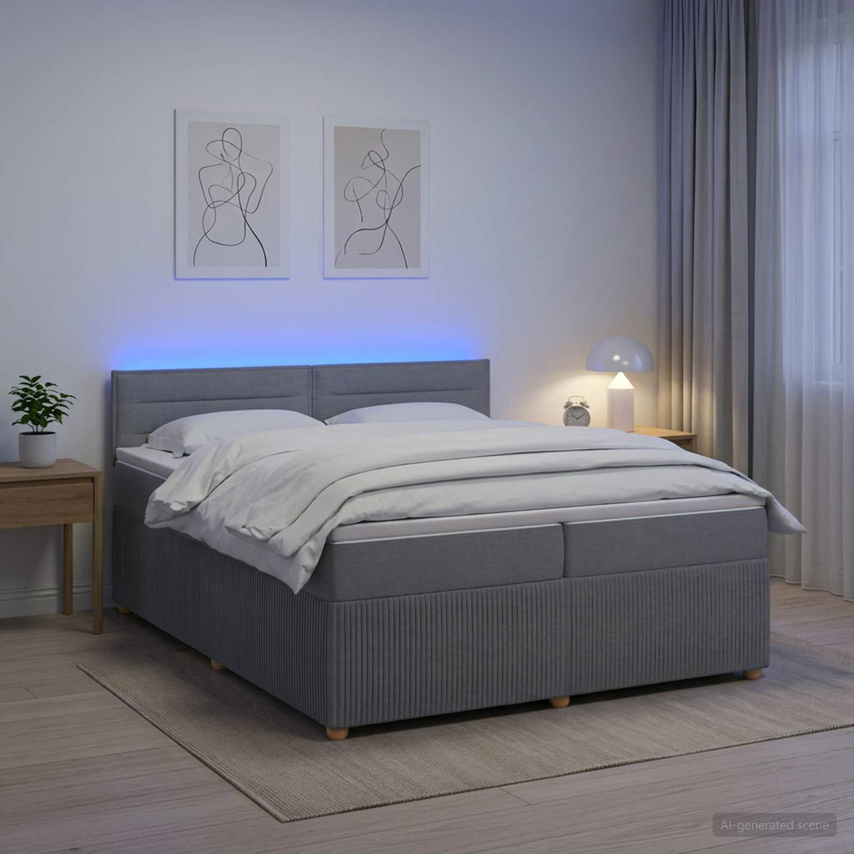 Boxspringbett mit Matratze Hellgrau 200 x 200 cm Stoff