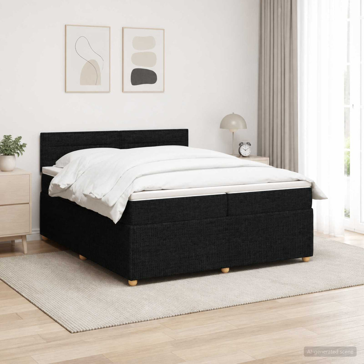 Boxspringbett mit Matratze Schwarz 200 x 200 cm Stoff