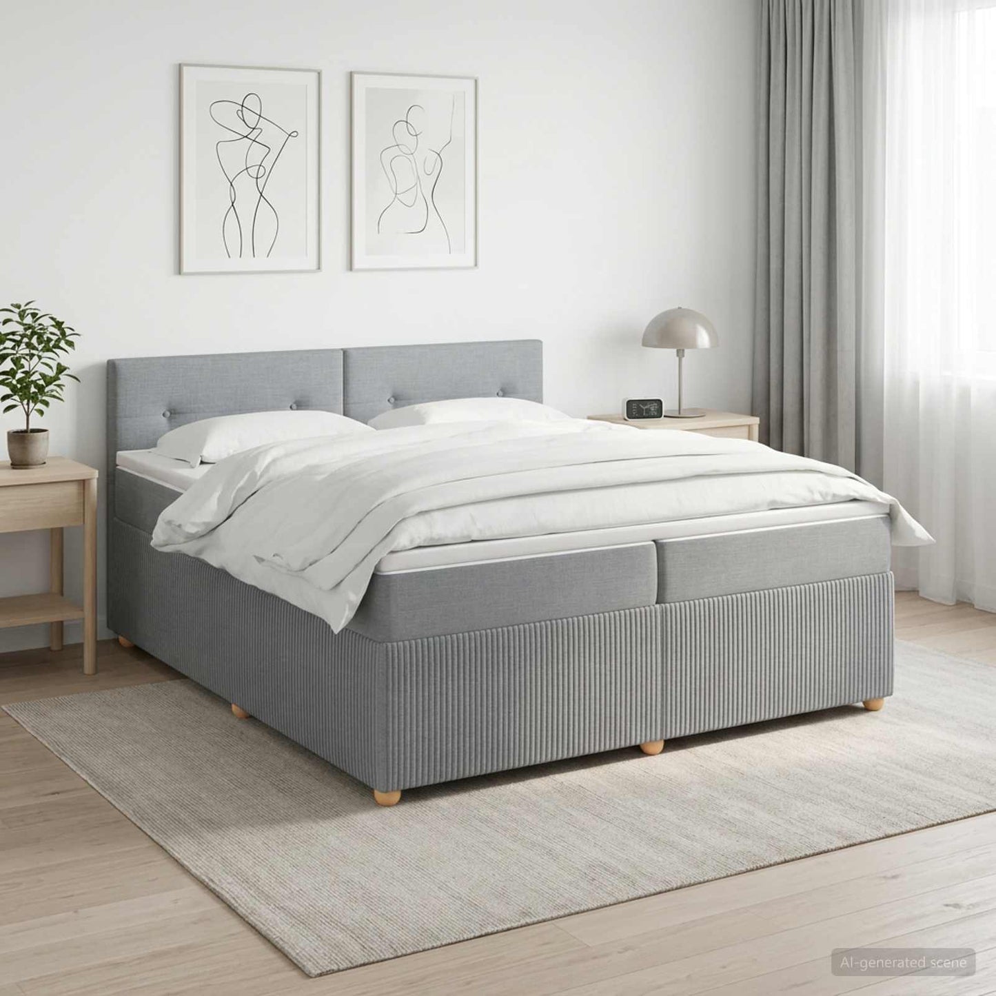 Boxspringbett mit Matratze Hellgrau 200 x 200 cm Stoff