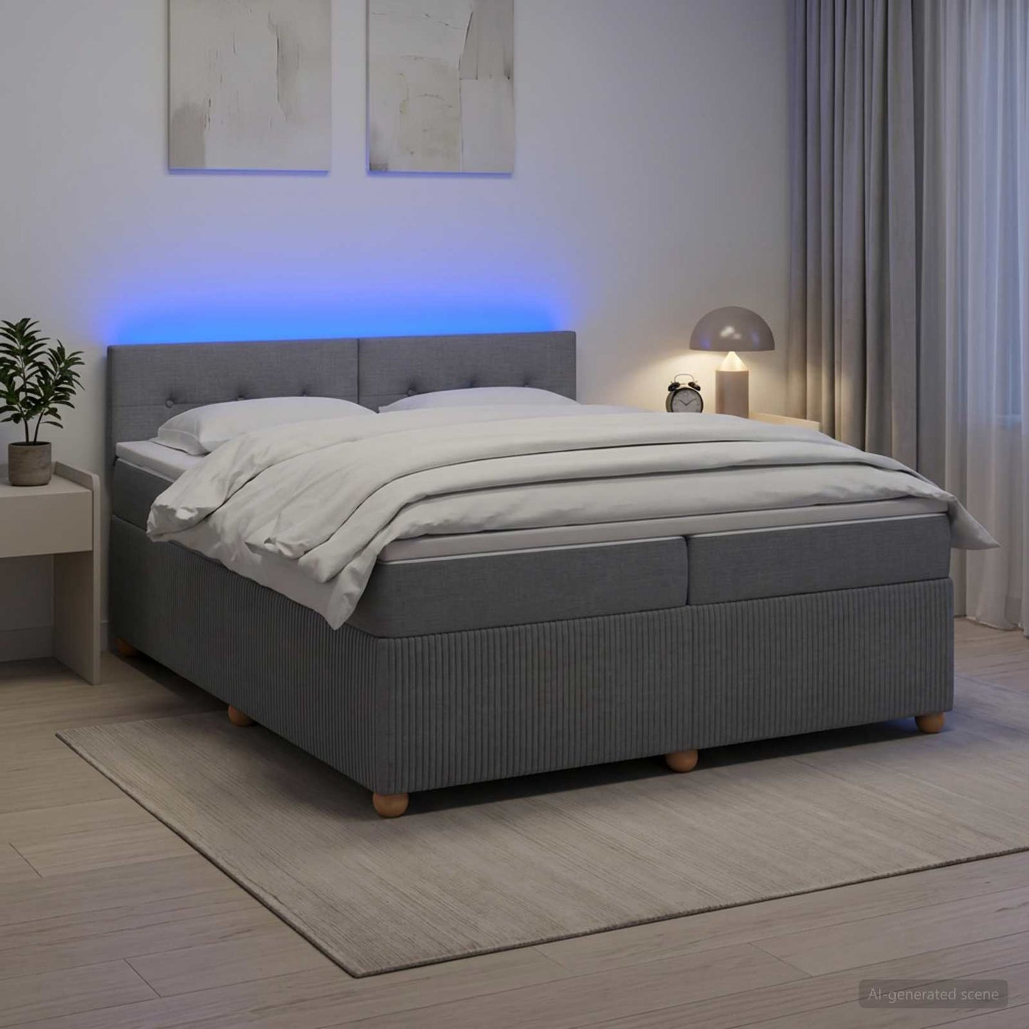 Boxspringbett mit Matratze Hellgrau 200 x 200 cm Stoff
