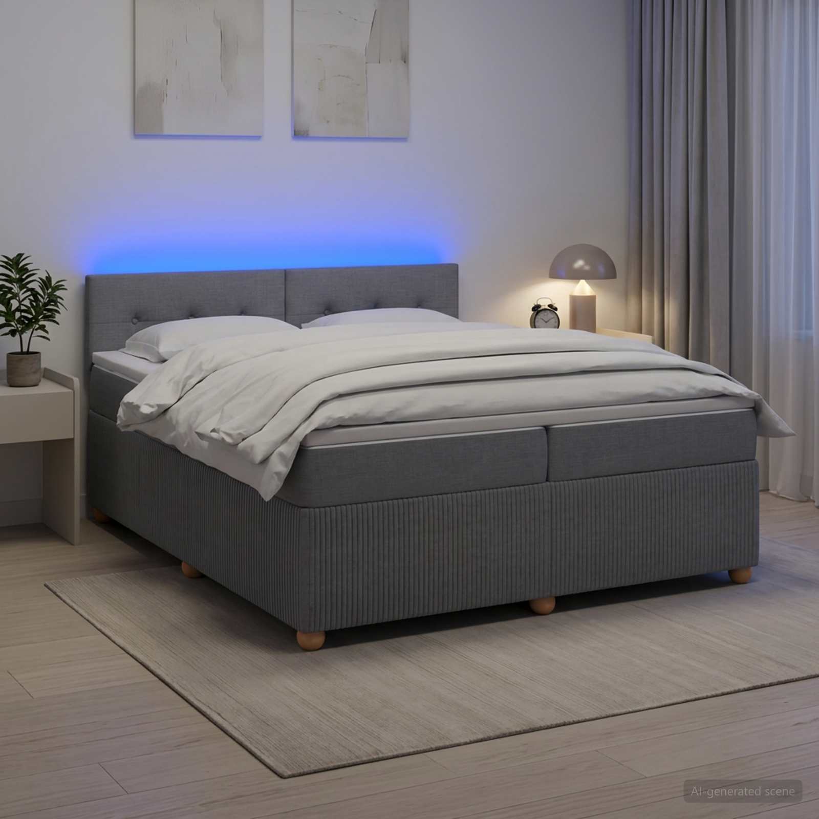 Boxspringbett mit Matratze Hellgrau 200 x 200 cm Stoff