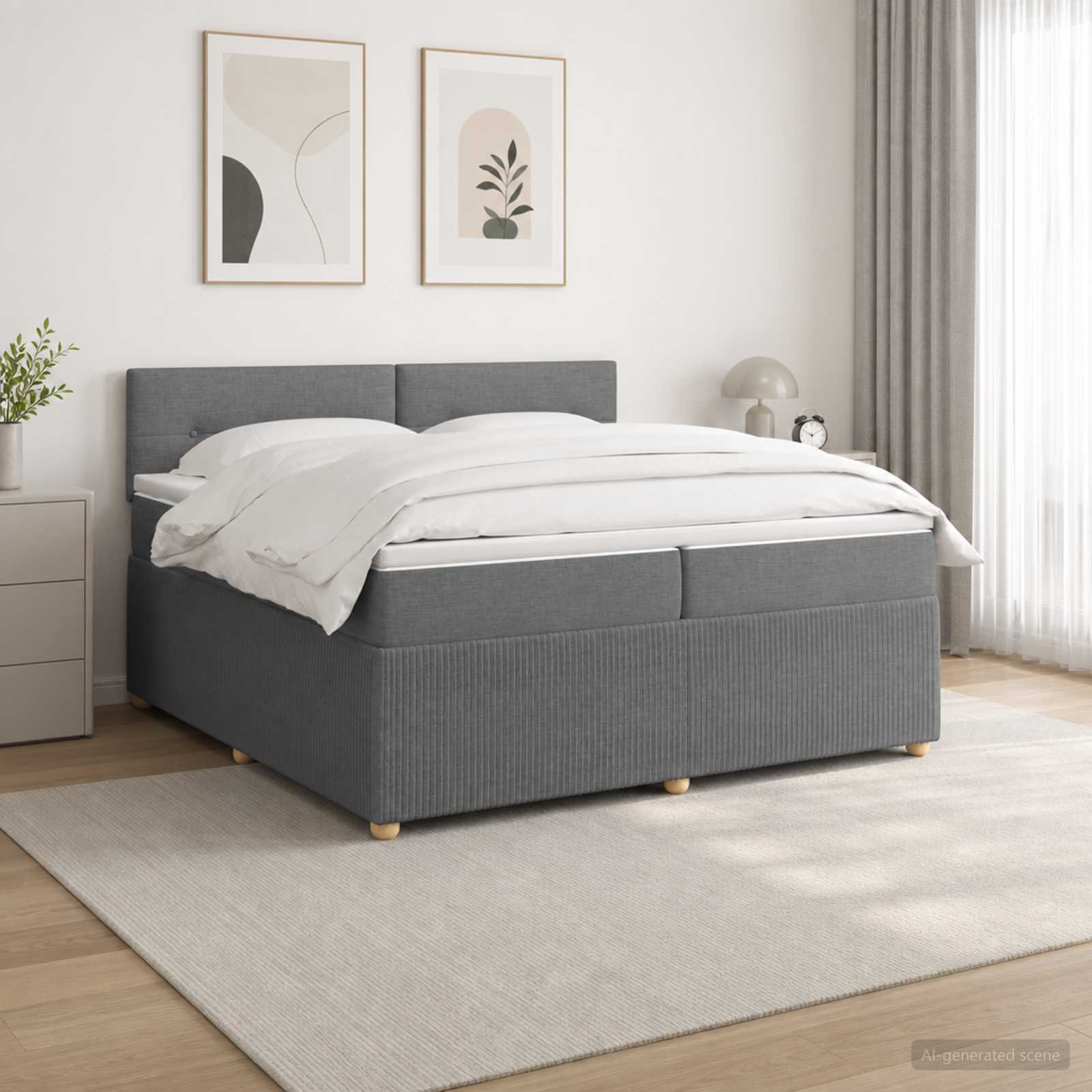 Boxspringbett mit Matratze Dunkelgrau 200 x 200 cm Stoff