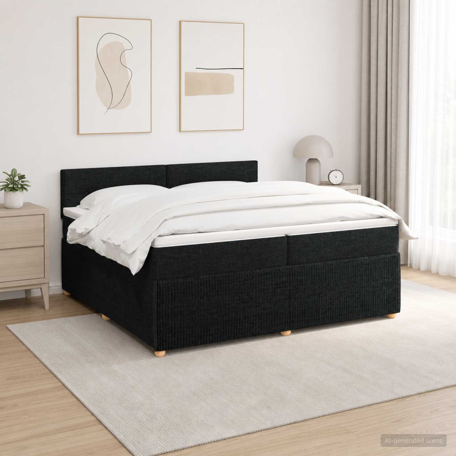 Boxspringbett mit Matratze Schwarz 200 x 200 cm Stoff