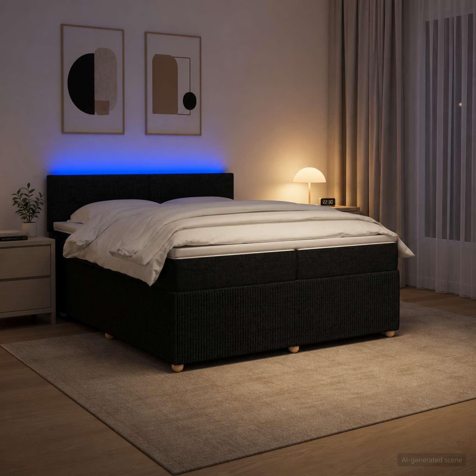 Boxspringbett mit Matratze Schwarz 200 x 200 cm Stoff