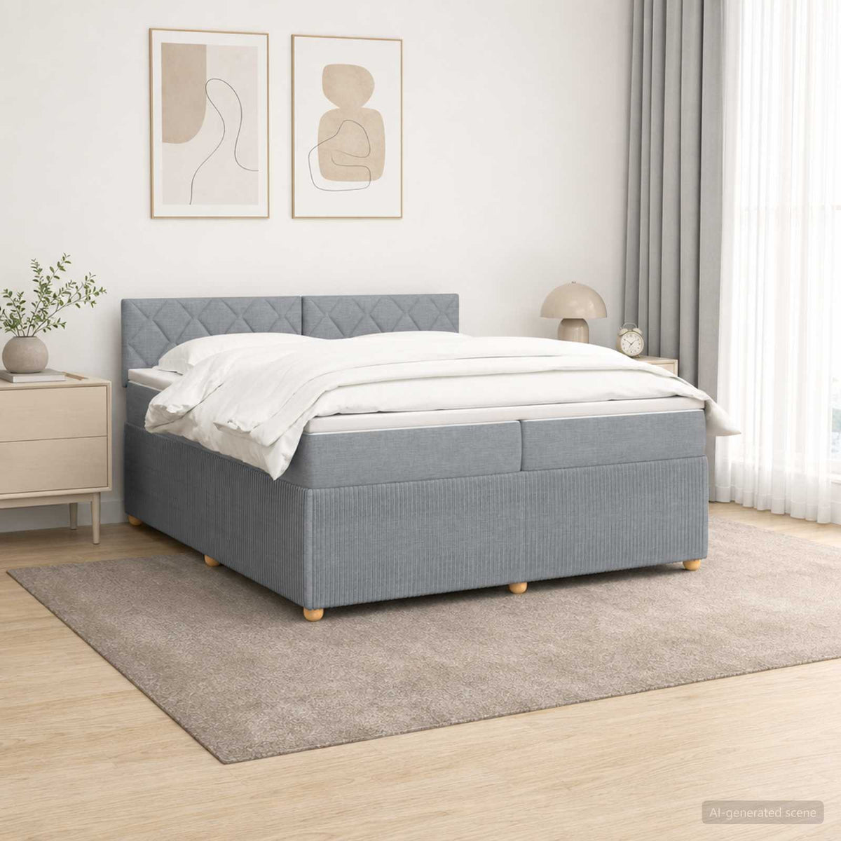 Boxspringbett mit Matratze Hellgrau 200 x 200 cm Stoff
