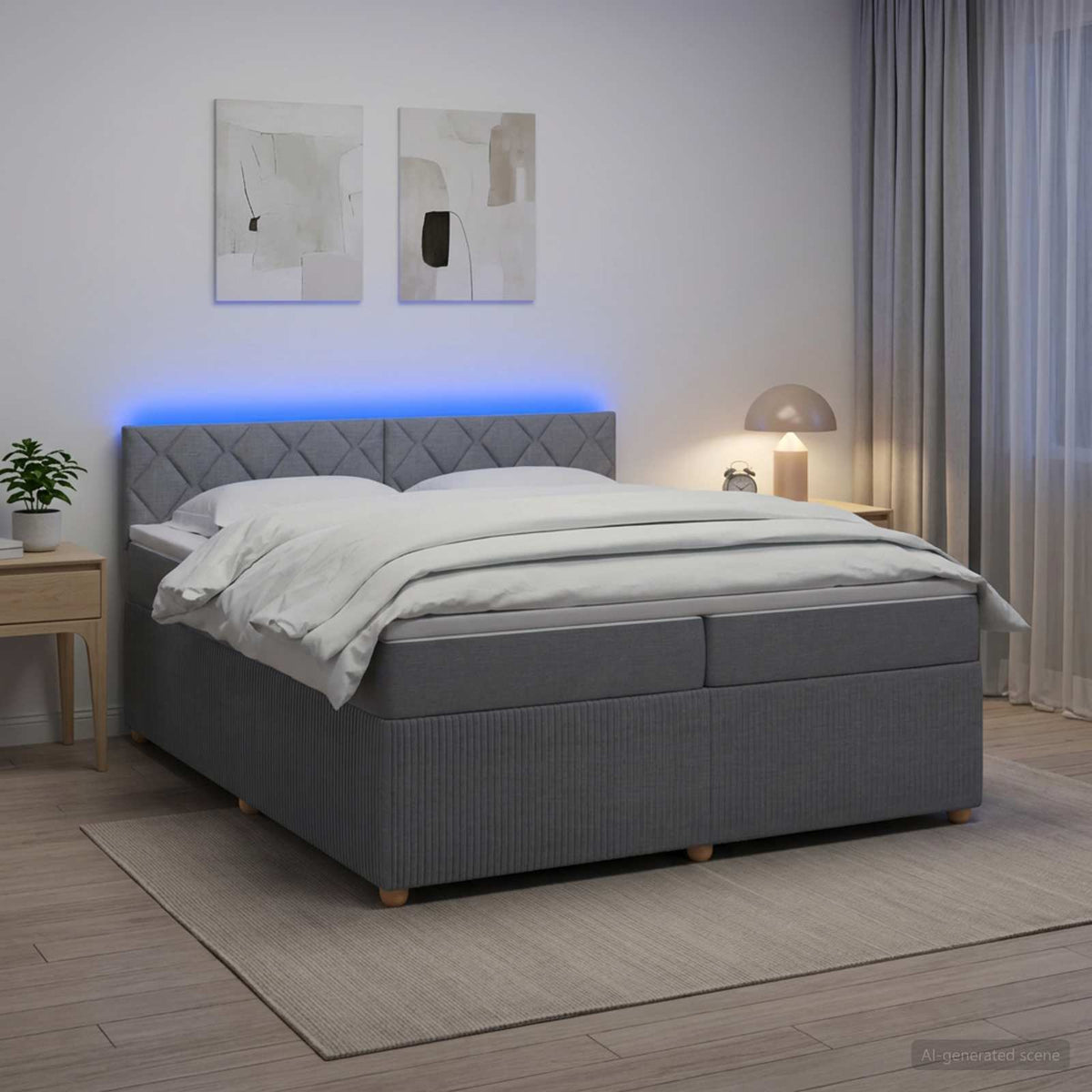 Boxspringbett mit Matratze Hellgrau 200 x 200 cm Stoff