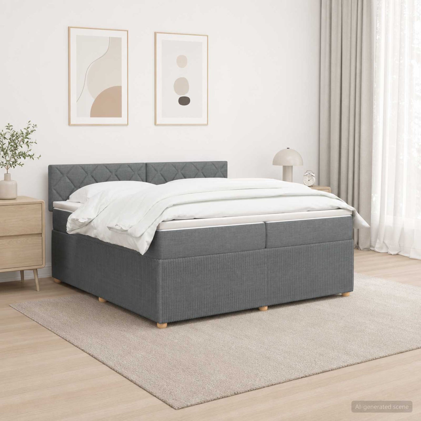 Boxspringbett mit Matratze Dunkelgrau 200 x 200 cm Stoff