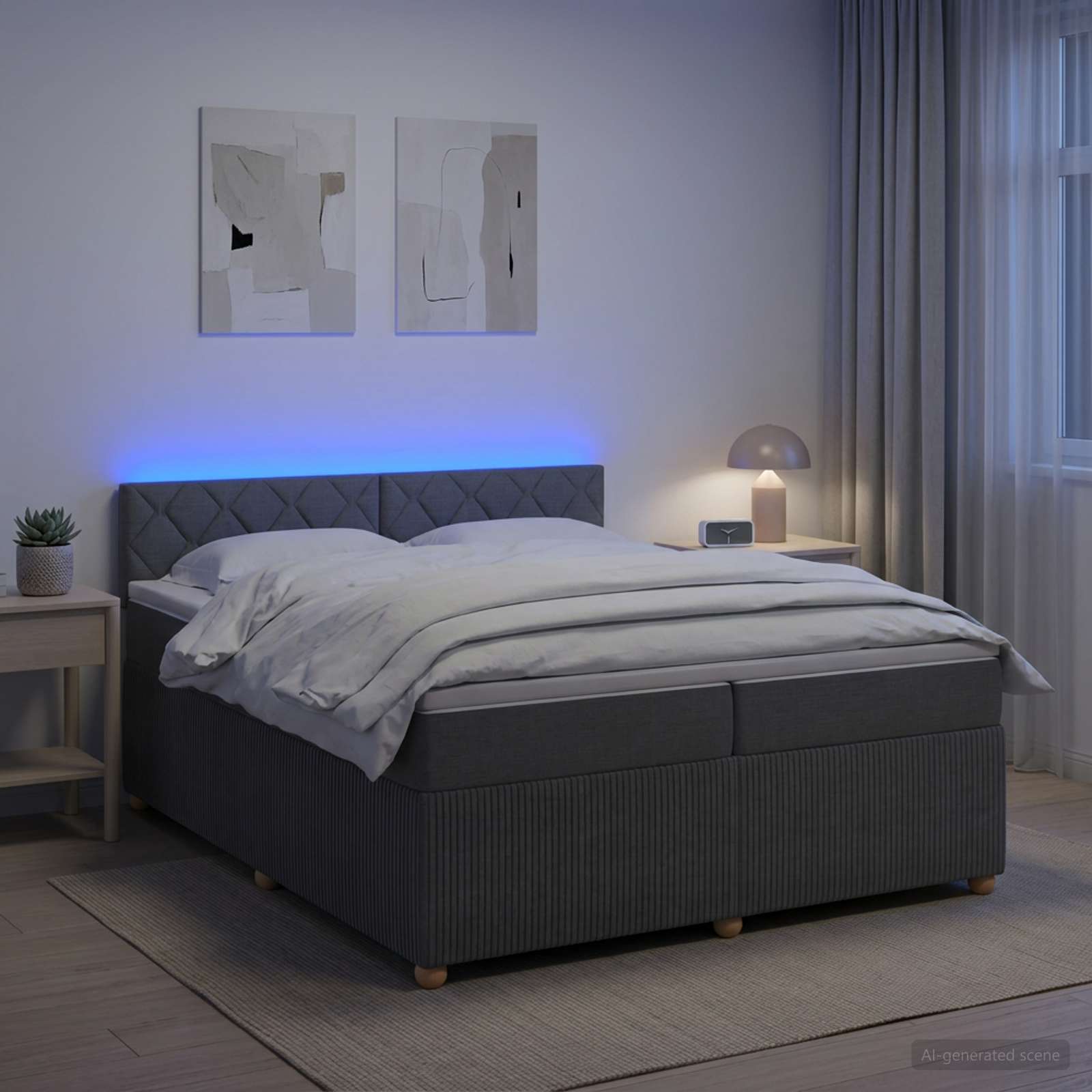 Boxspringbett mit Matratze Dunkelgrau 200 x 200 cm Stoff