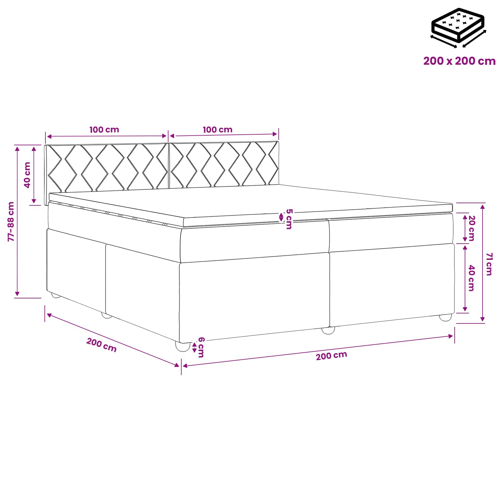 Boxspringbett mit Matratze Dunkelgrau 200 x 200 cm Stoff