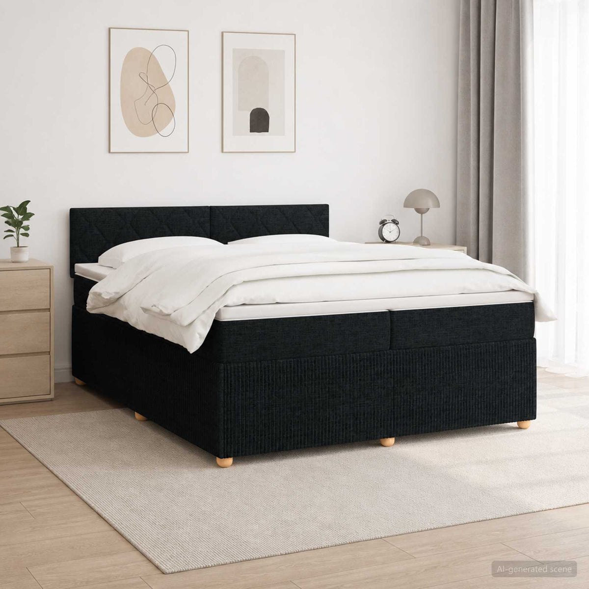 Boxspringbett mit Matratze Schwarz 200 x 200 cm Stoff