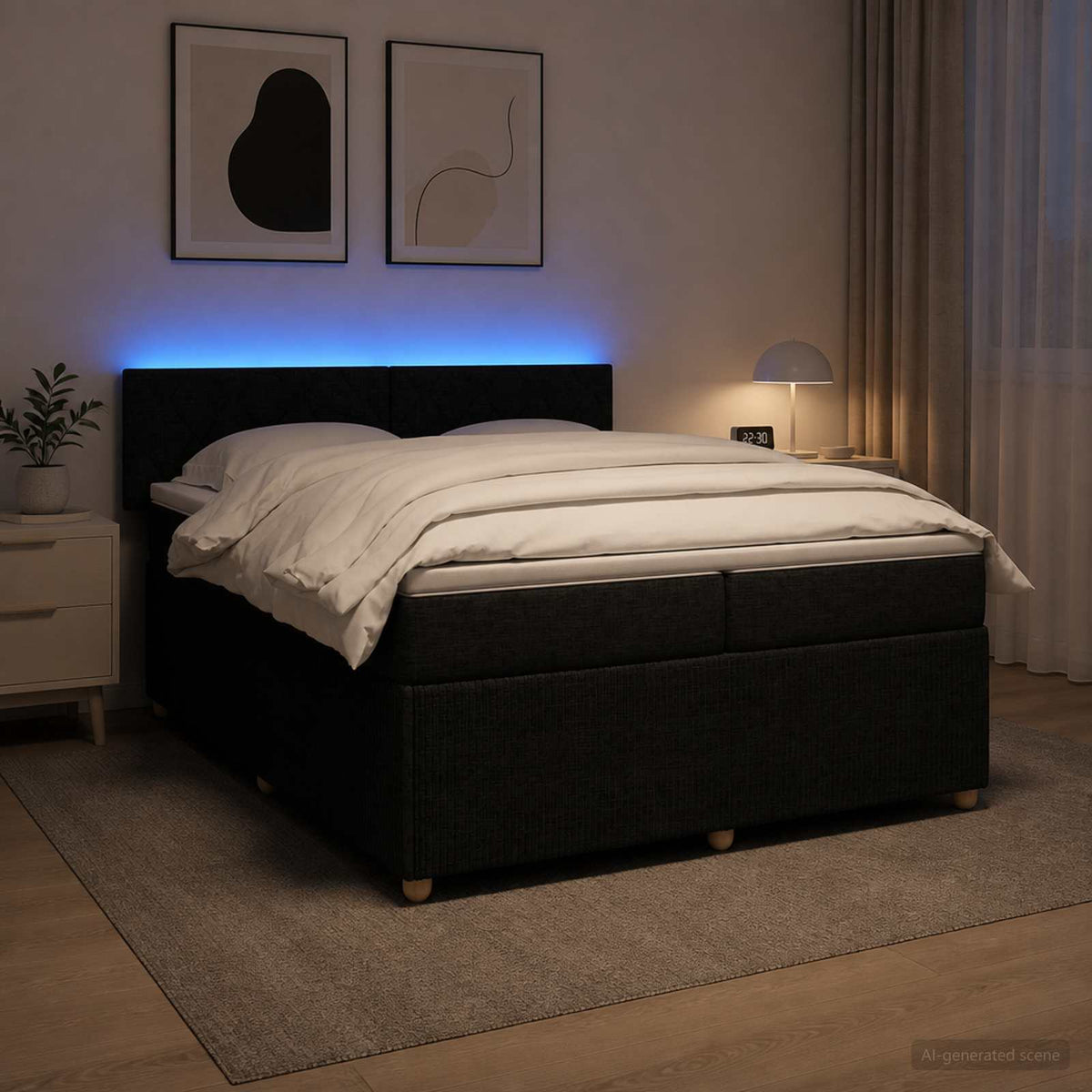 Boxspringbett mit Matratze Schwarz 200 x 200 cm Stoff