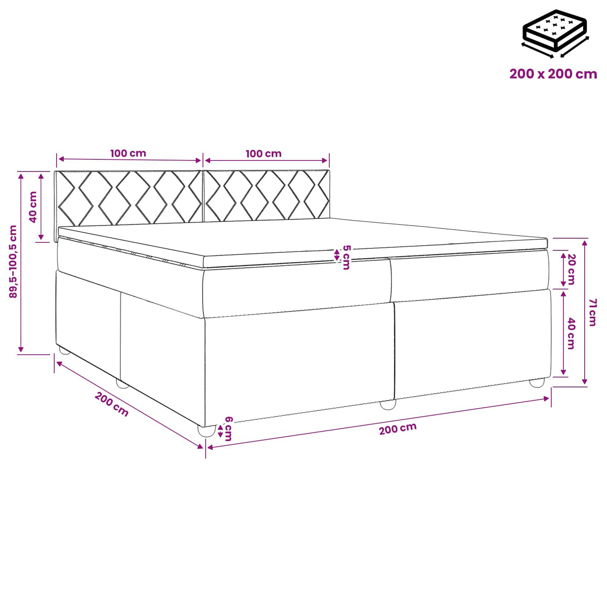 Boxspringbett mit Matratze Schwarz 200 x 200 cm Stoff