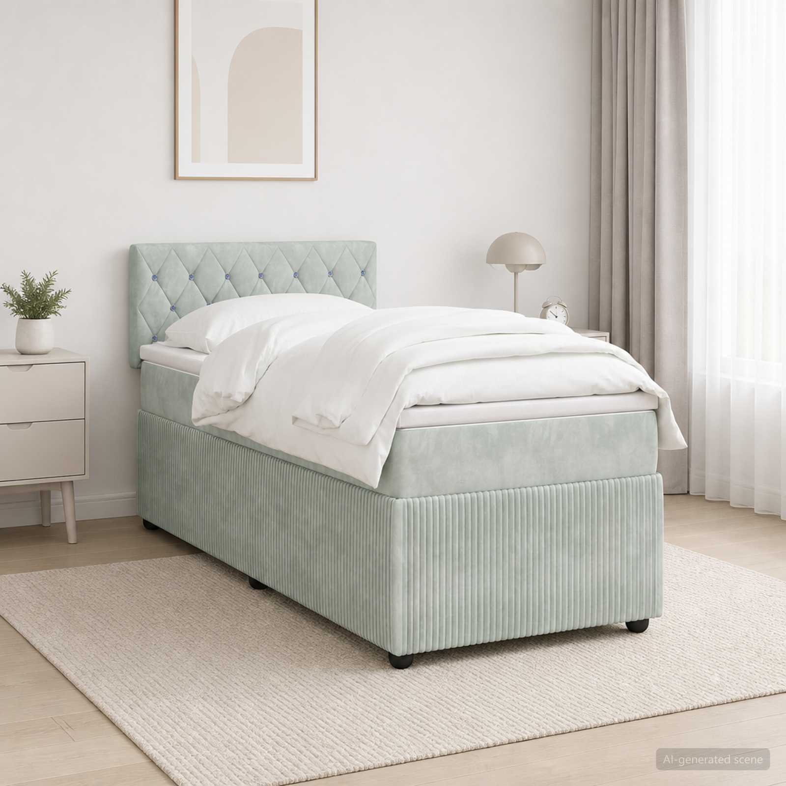 Boxspringbett mit Matratze Hellgrau 100 x 200 cm Samt