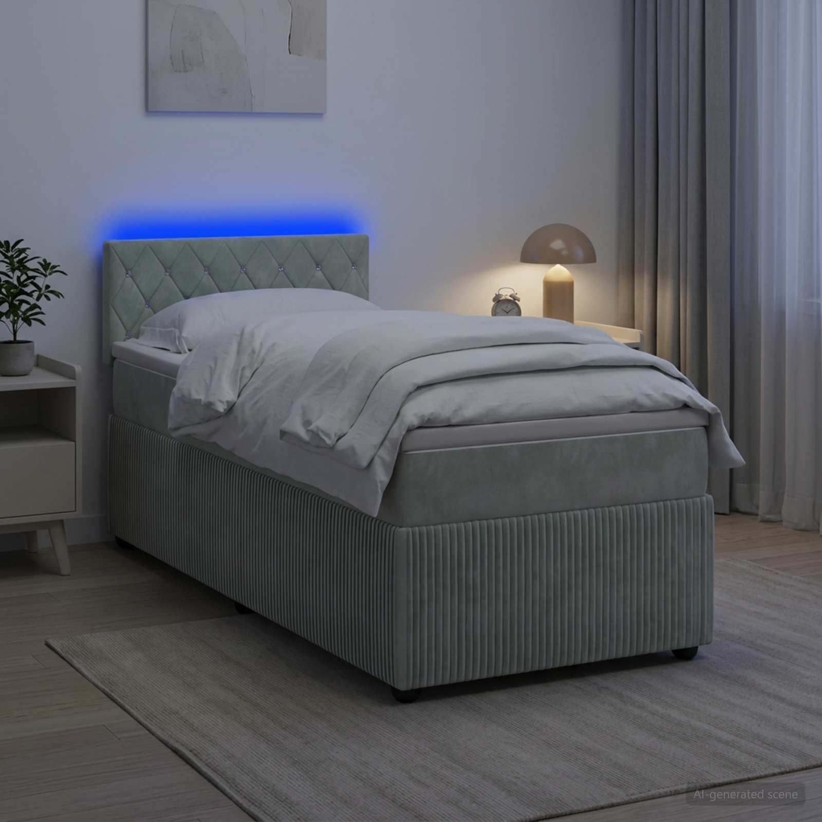 Boxspringbett mit Matratze Hellgrau 100 x 200 cm Samt