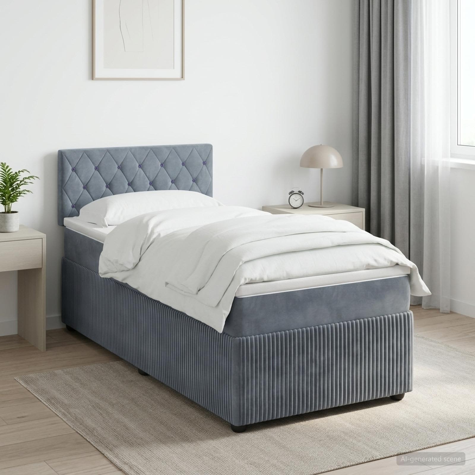 Boxspringbett mit Matratze und LED Dunkelgrau 90 x 190 cm Samt
