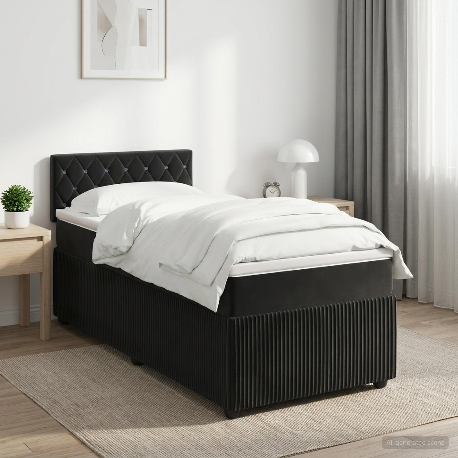Boxspringbett mit Matratze Schwarz 90 x 190 cm Samt