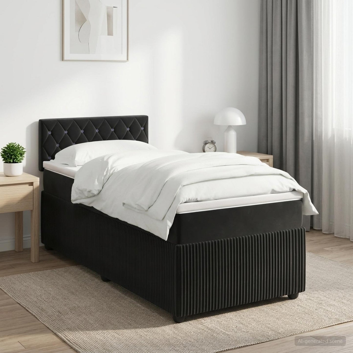 Boxspringbett mit Matratze Schwarz 100 x 200 cm Samt