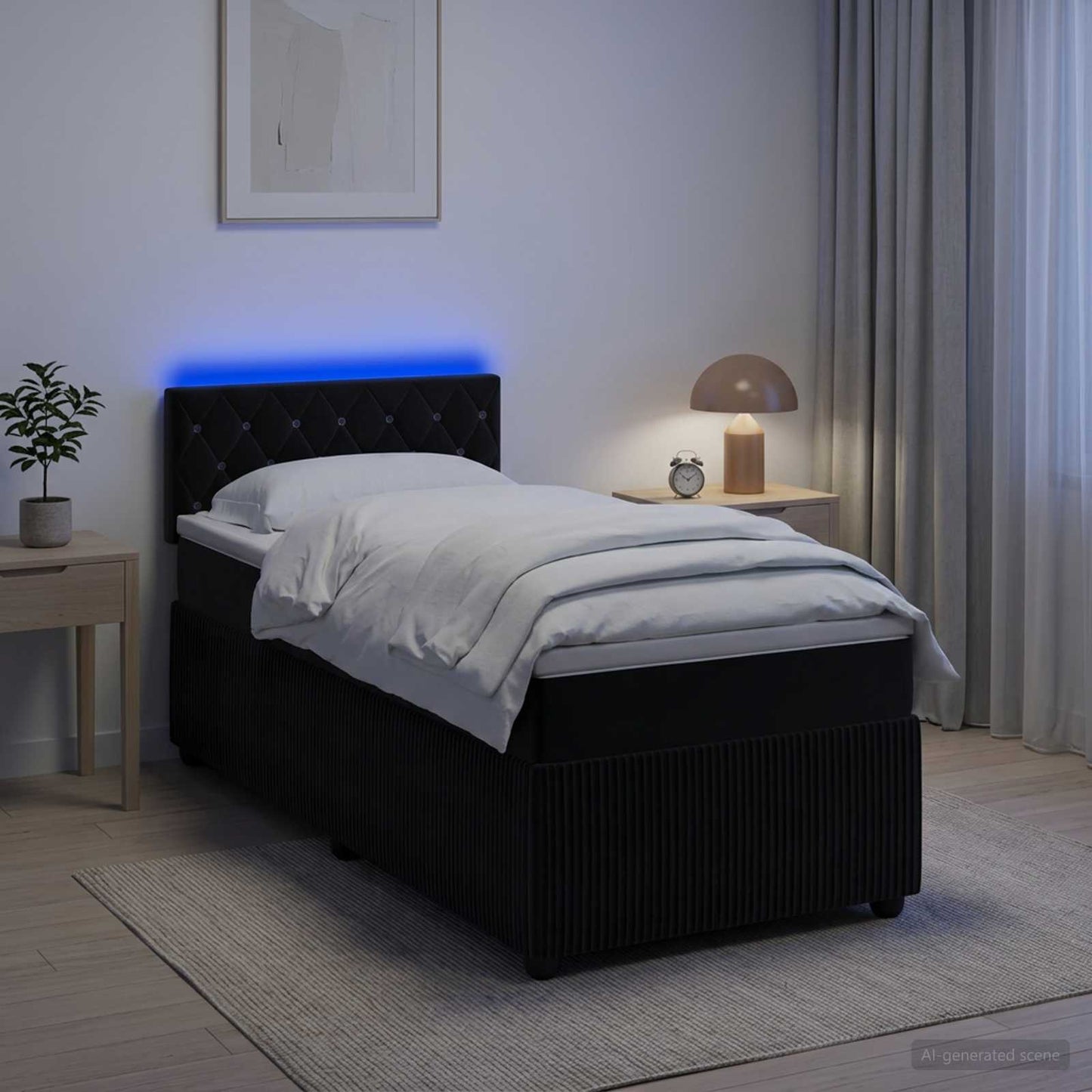 Boxspringbett mit Matratze Schwarz 90 x 190 cm Samt