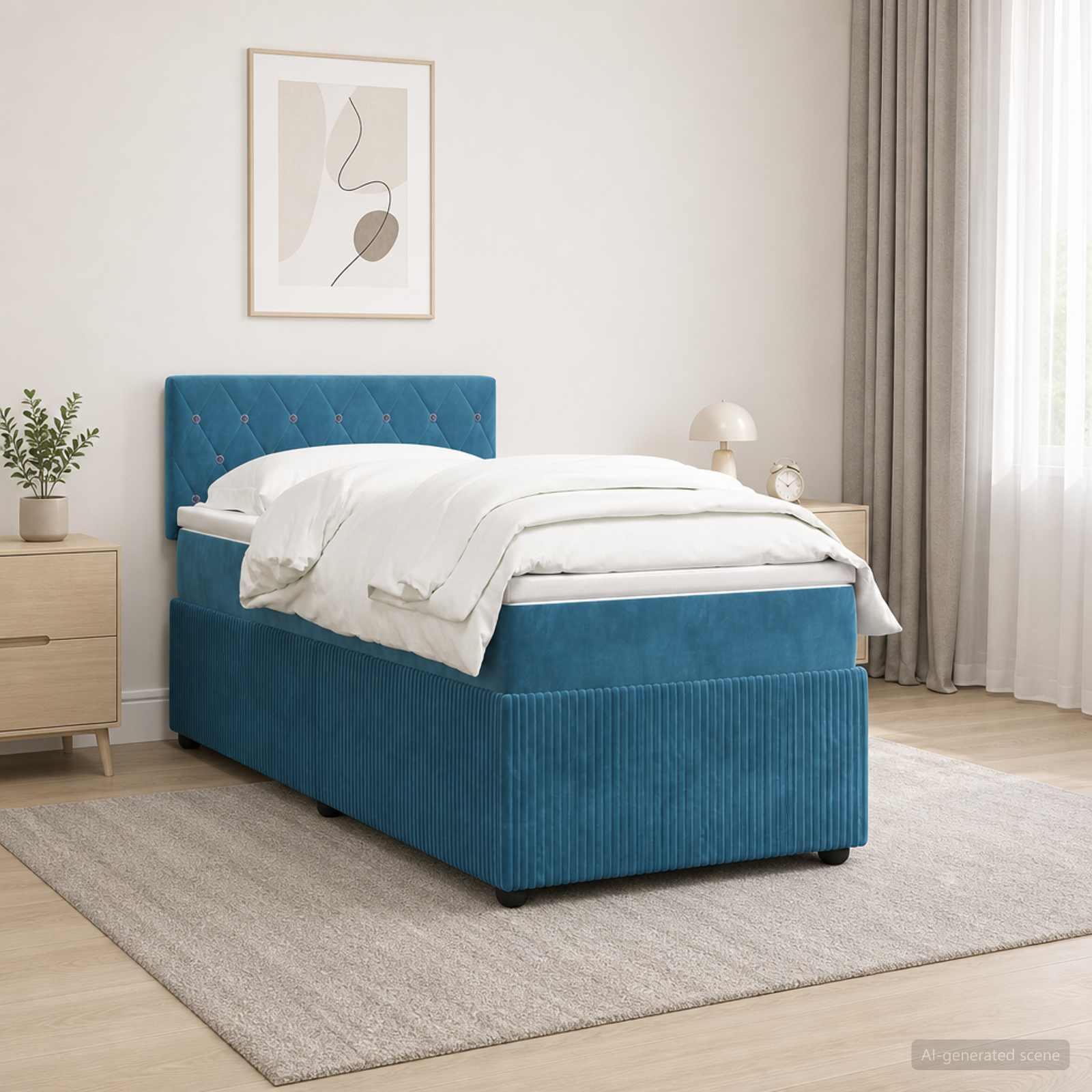 Boxspringbett mit Matratze mit Kopfteil Blau 90 x 190 cm Samt