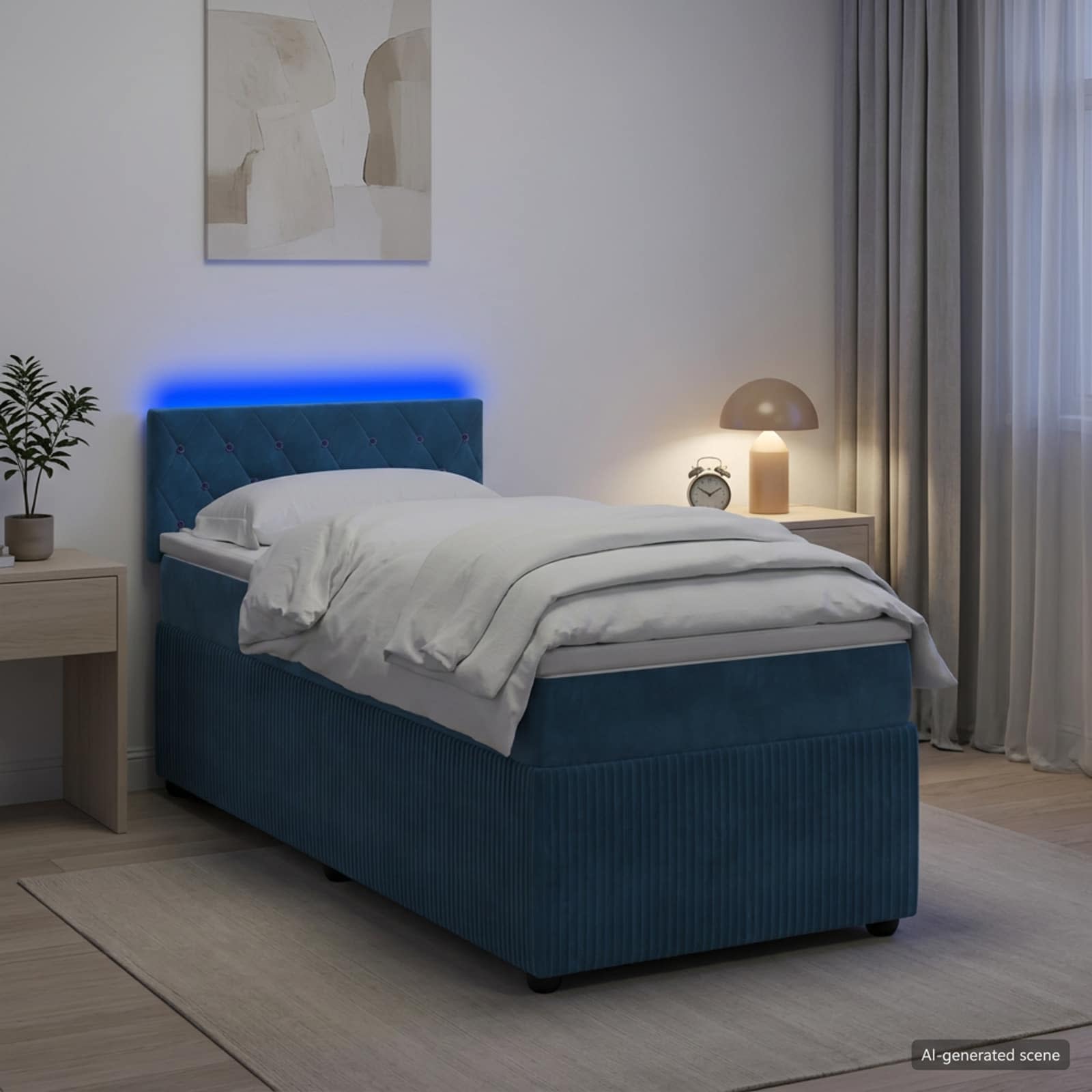 Boxspringbett mit Matratze mit Kopfteil Blau 90 x 190 cm Samt