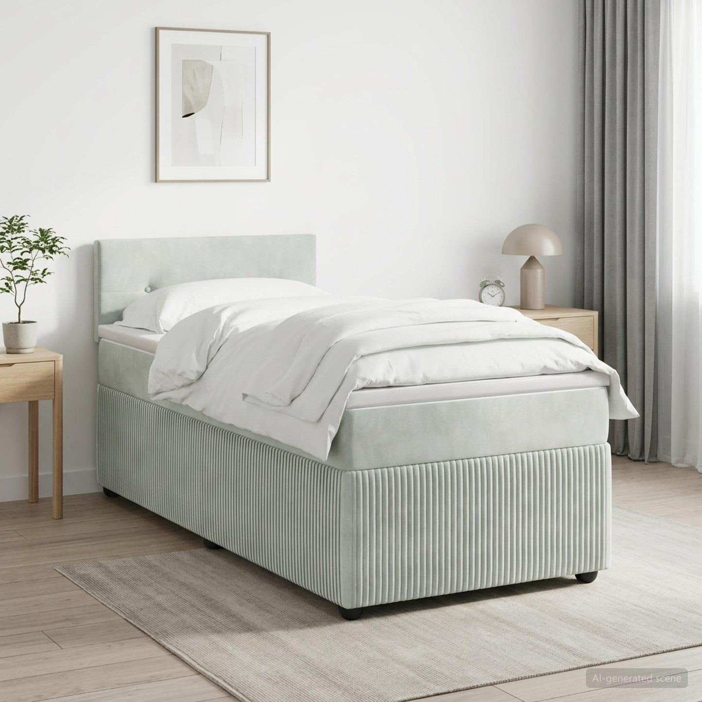 Boxspringbett mit Matratze Hellgrau 90 x 190 cm Samt