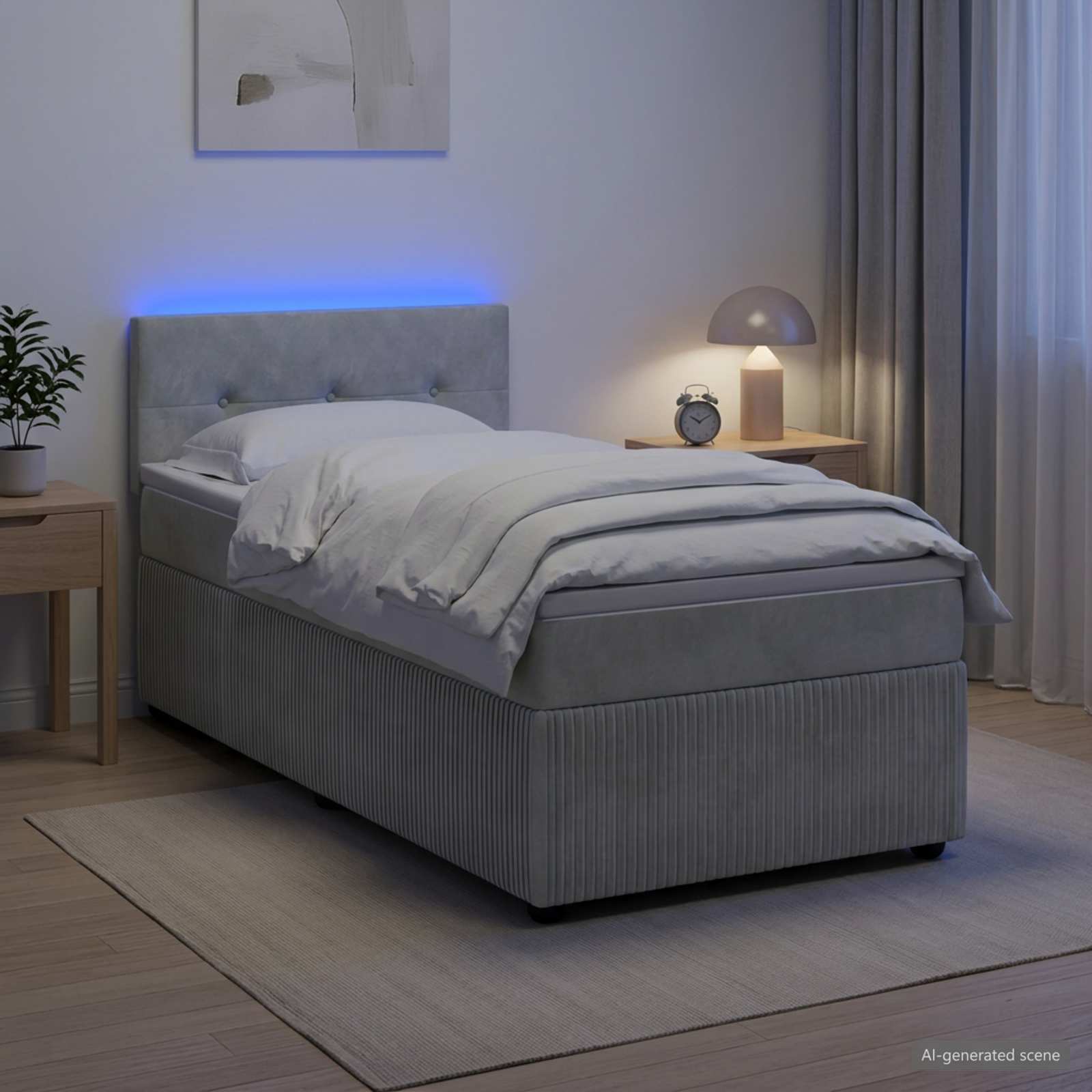 Boxspringbett mit Matratze Hellgrau 90 x 200 cm Samt