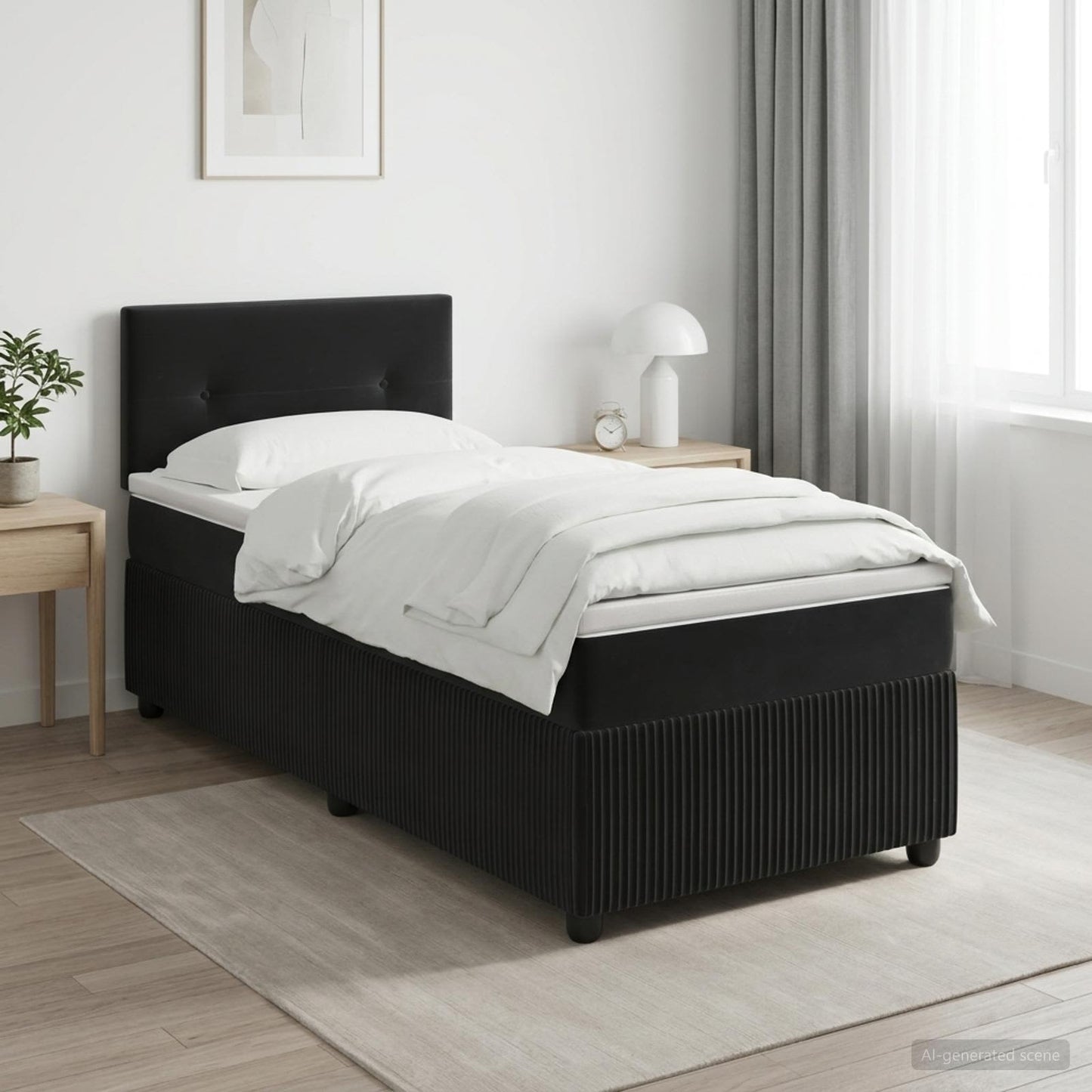 Boxspringbett mit Matratze Schwarz 100 x 200 cm Samt