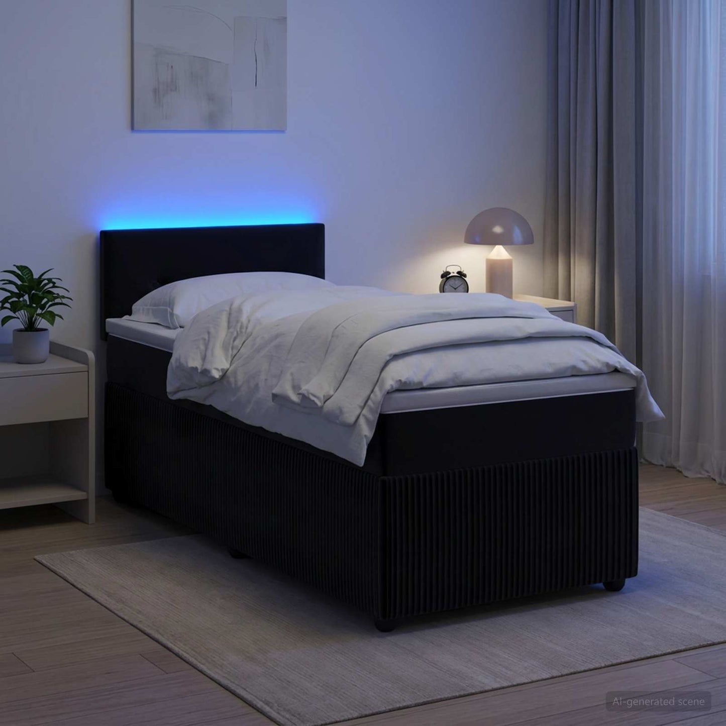 Boxspringbett mit Matratze Schwarz 100 x 200 cm Samt