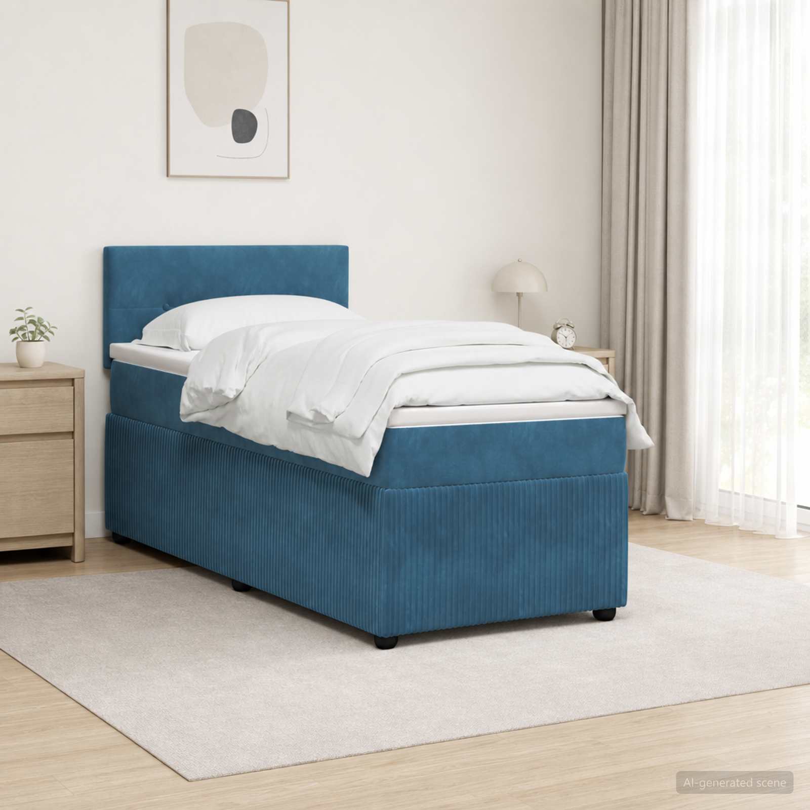 Boxspringbett mit Matratze mit Kopfteil Blau 90 x 190 cm Samt