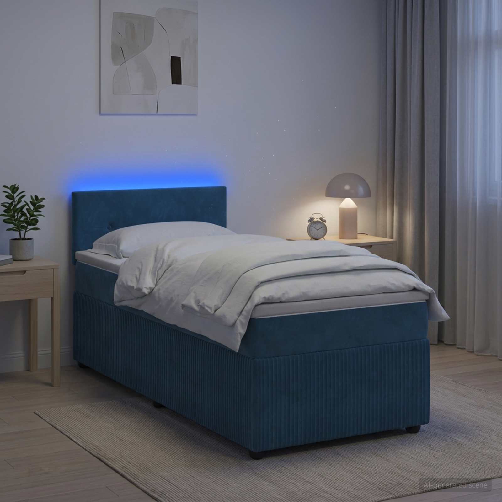 Boxspringbett mit Matratze mit Kopfteil Blau 90 x 190 cm Samt