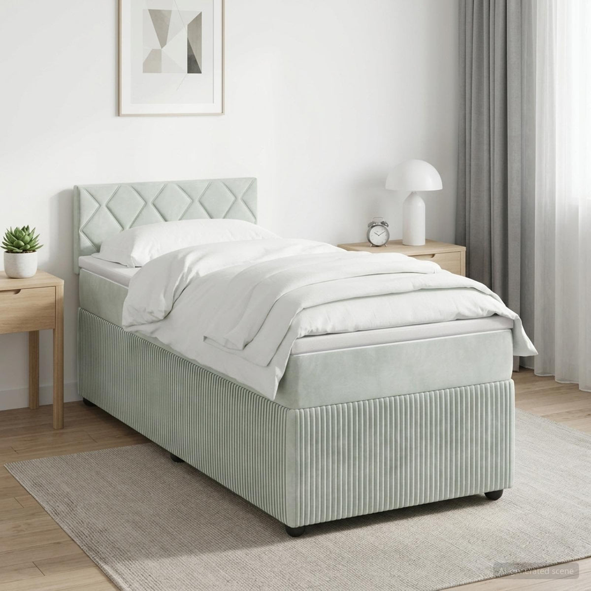 Boxspringbett mit Matratze Hellgrau 90 x 190 cm Samt