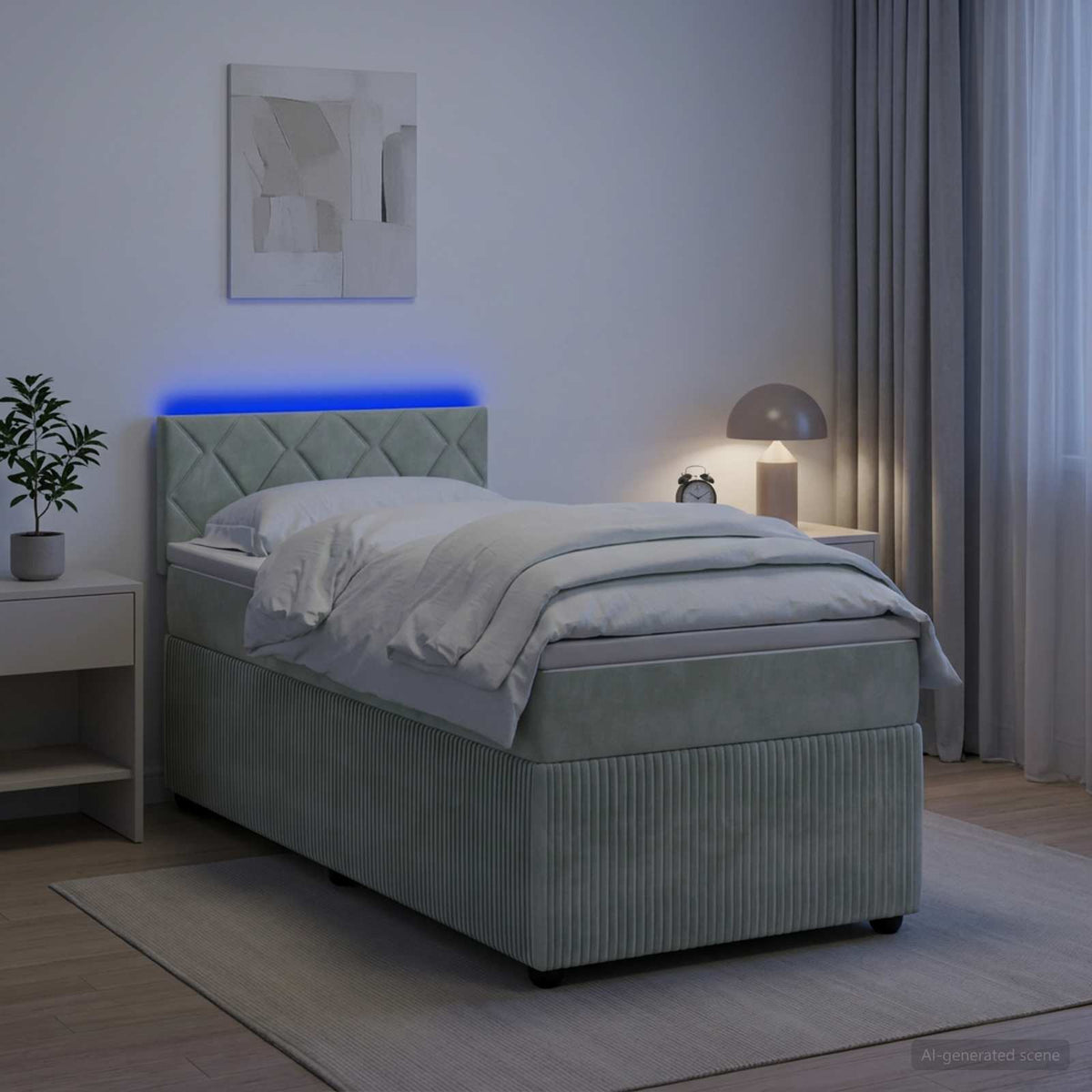 Boxspringbett mit Matratze Hellgrau 90 x 190 cm Samt