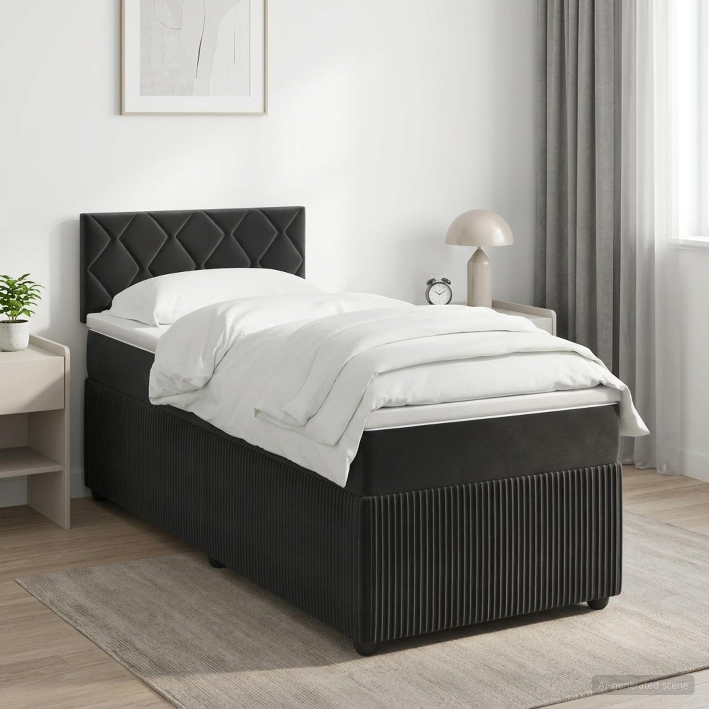Boxspringbett mit Matratze Schwarz 90 x 190 cm Samt