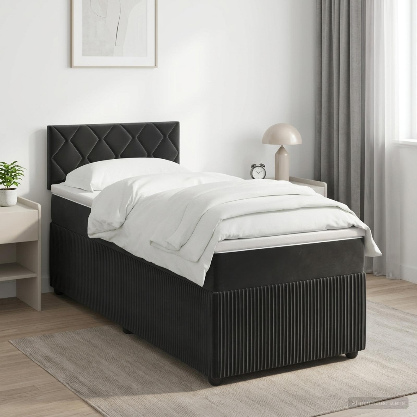 Boxspringbett mit Matratze Schwarz 90 x 190 cm Samt