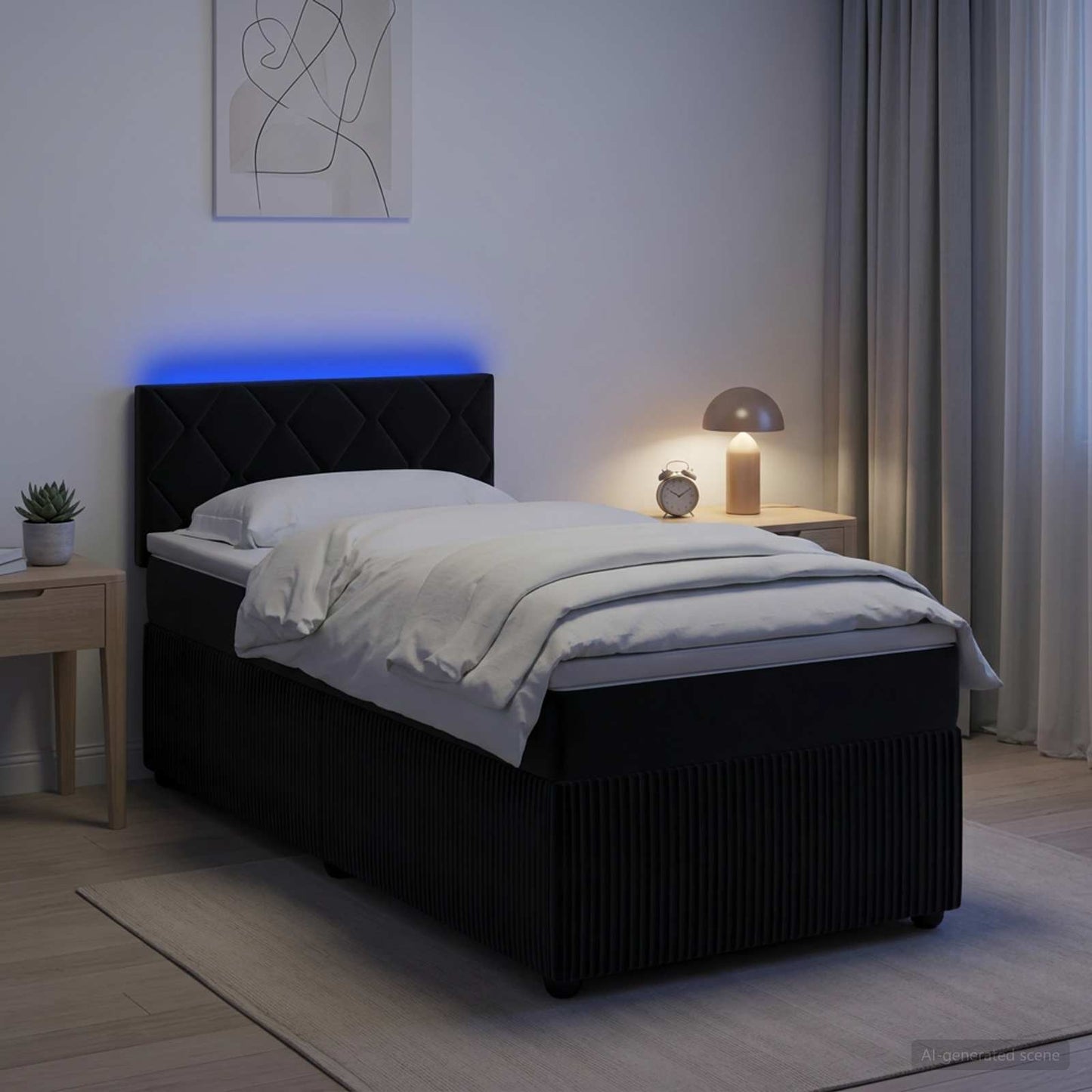 Boxspringbett mit Matratze Schwarz 90 x 190 cm Samt