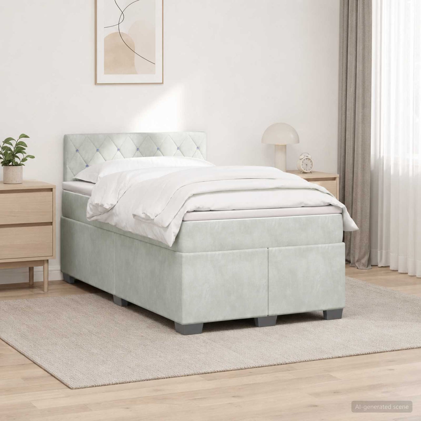 Boxspringbett mit Matratze Hellgrau 120 x 200 cm Samt