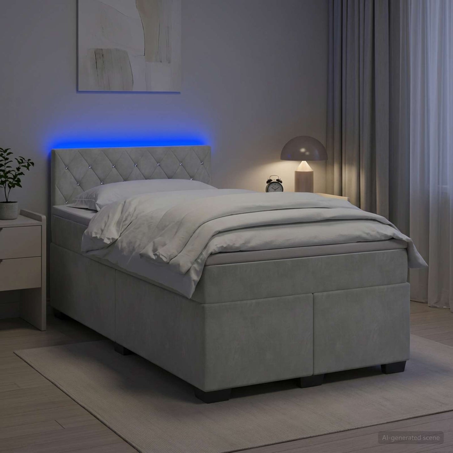 Boxspringbett mit Matratze Hellgrau 120 x 190 cm Samt